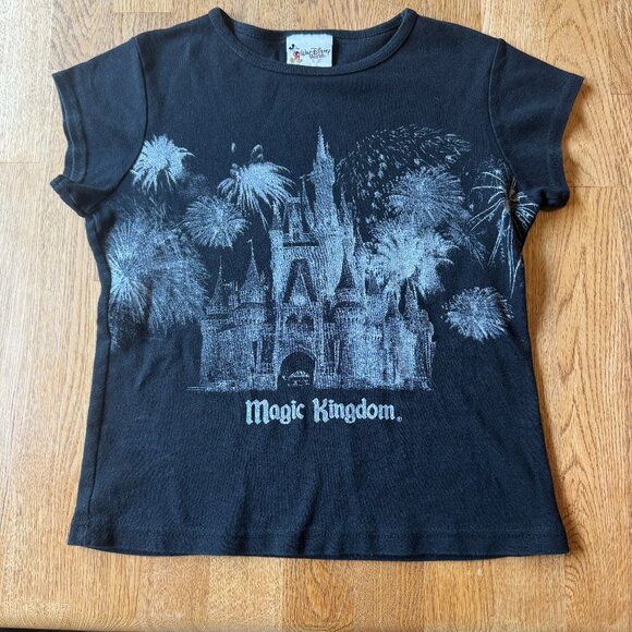 Vintage Disney World Glitter Y2K Baby Tee Magic Kingdom Size Large - Picture 1 of 7